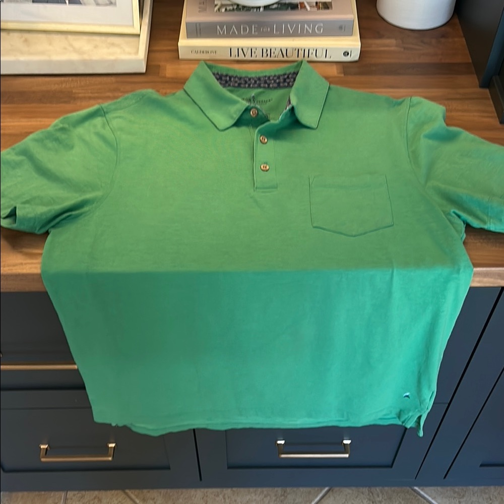 Tailor Vintage Green Polo with Patterned Collar